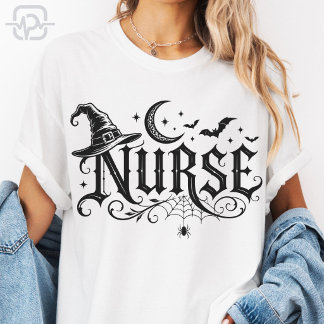 Camiseta Sombrero de bruja enfermera espeluznante de Hallow