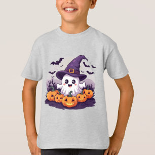 Camiseta Sombrero de Bruja Fantasma con Murciélagos Volador
