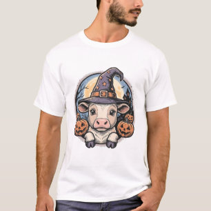 Camiseta Sombrero de bruja ternero de Halloween lindo graba