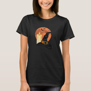 Camiseta Sombrero de Bruja & Vela Bajo la Luna Naranja de H