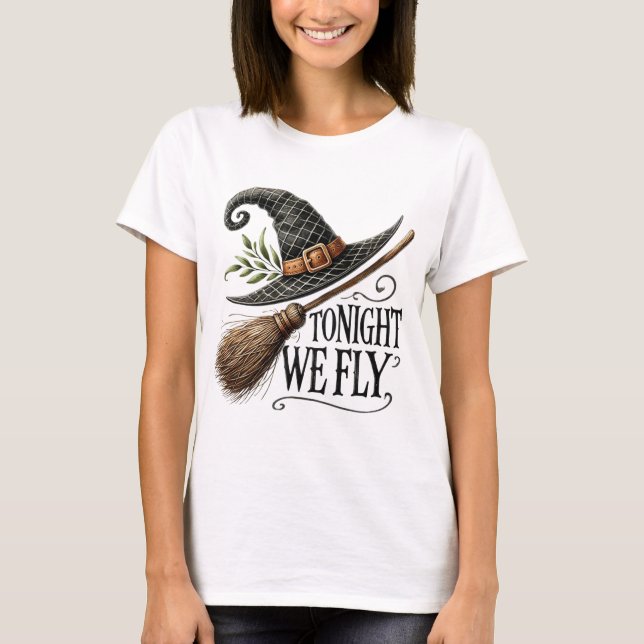 Camiseta Sombrero de brujas de Halloween Escoba  (Anverso)