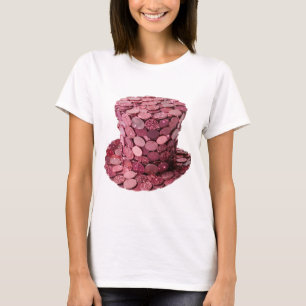 Camiseta Sombrero de moneda rosa de plata elegante con arte