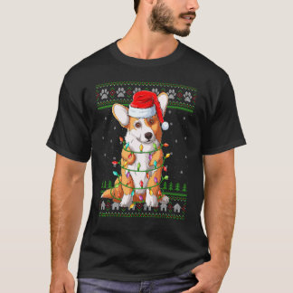 Camiseta Sombrero de Santa con Luces de Navidad Corgi Galés