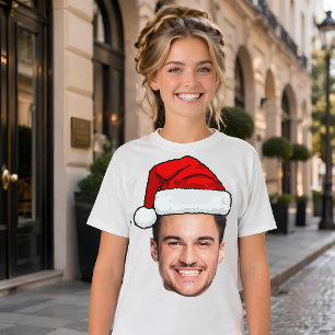 Camiseta Sombrero de Santa Foto de Cara Personalizada Navid
