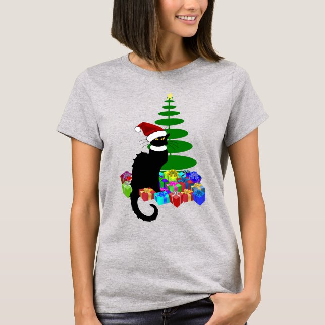 Camiseta Sombrero de Santa Le Chat Noir Navidad (Anverso)
