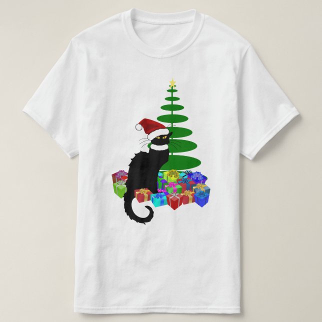 Camiseta Sombrero de Santa Le Chat Noir Navidad (Diseño del anverso)