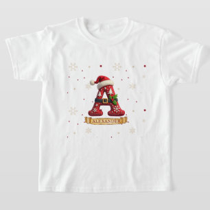 Camiseta Sombrero de Santa Rojo Navidad Letra A Nombre