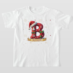 Camiseta Sombrero de Santa Rojo Navidad Letra B Nombre