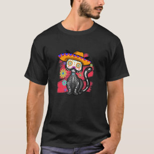 Camiseta Sombrero gato de esqueleto Día Mexicano Muerto de 