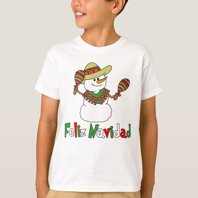 Camiseta Sombrero Maracas del muñeco de nieve del dibujo (Anverso)