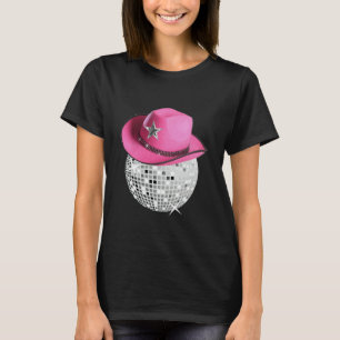 Camiseta Sombrero Rosa Vaquera Bola de Disco con Rhinestone