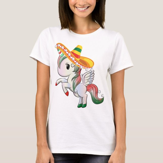 Camiseta Sombrero usando Cinco de Mayo Unicornio Pegasus (Anverso)