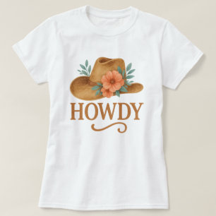 Camiseta Sombrero Vaquero Occidental Boho Saludo Floral Acu