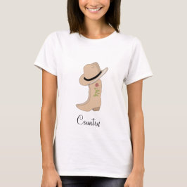 Camiseta Sombrero y botas de color beige campestre con flor