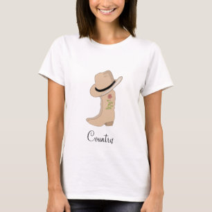 Camiseta Sombrero y botas de color beige campestre con flor