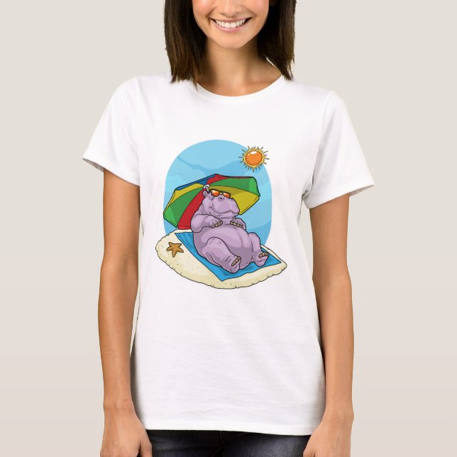 Camiseta Sombrilla de Playa de Hipopótamo Verano (Anverso)