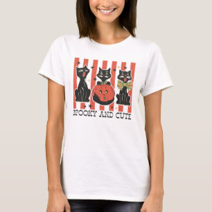 Camiseta Sombrío y lindo - Gato negro y calabaza