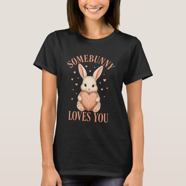 Camiseta Somebunny Loves You Cute Bunny Black T-Shirt (Anverso)