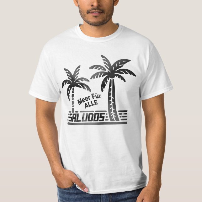 Camiseta Sommer Sonne und Meer - "SALUDOS" - Palmendekor (Anverso)