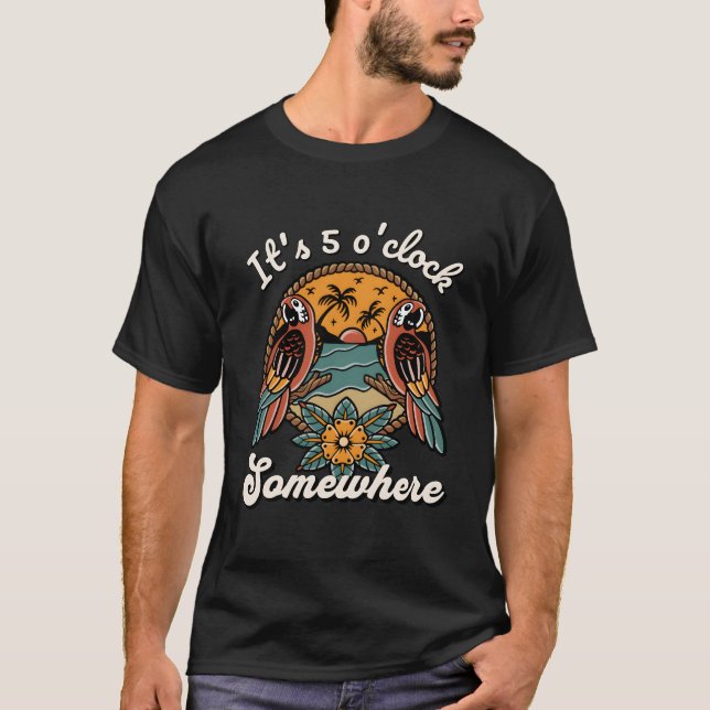 Camiseta Son 5 Oâ€™Clock En Algún Lugar Parrot Summer Beach (Anverso)