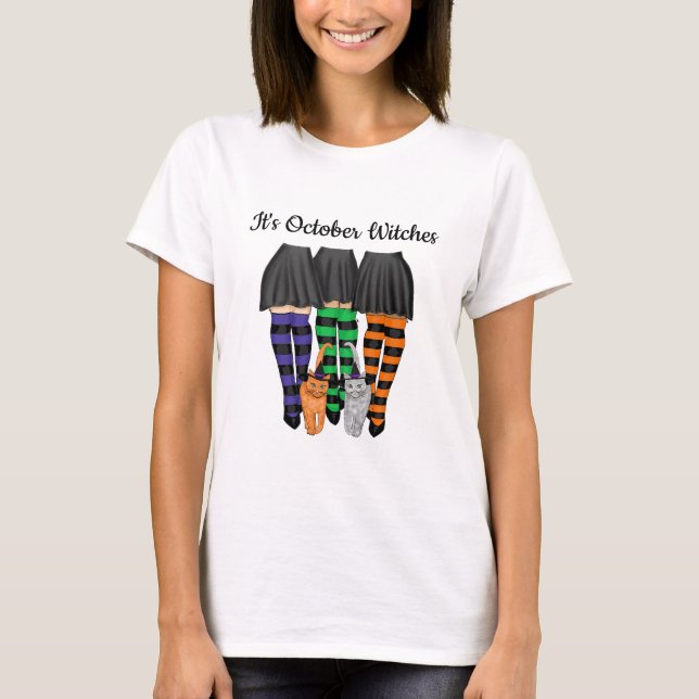 Camiseta Son las brujas de octubre: tres brujas y un gato (Anverso)