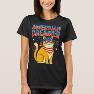 Camiseta Soñador Americano Gato Gafas de Sol Patrióticas Ar