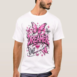 Camiseta Soñador Y2K Cromo Líquido Rosa
