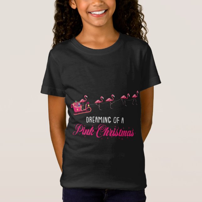 Camiseta Soñando Con Un Navidad Rosa Cute Flamingo (Anverso)