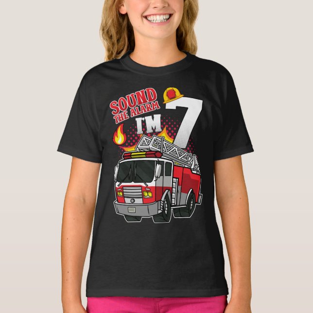 Camiseta Sonar la alarma soy Chica de bomberos de 7 años (Anverso)