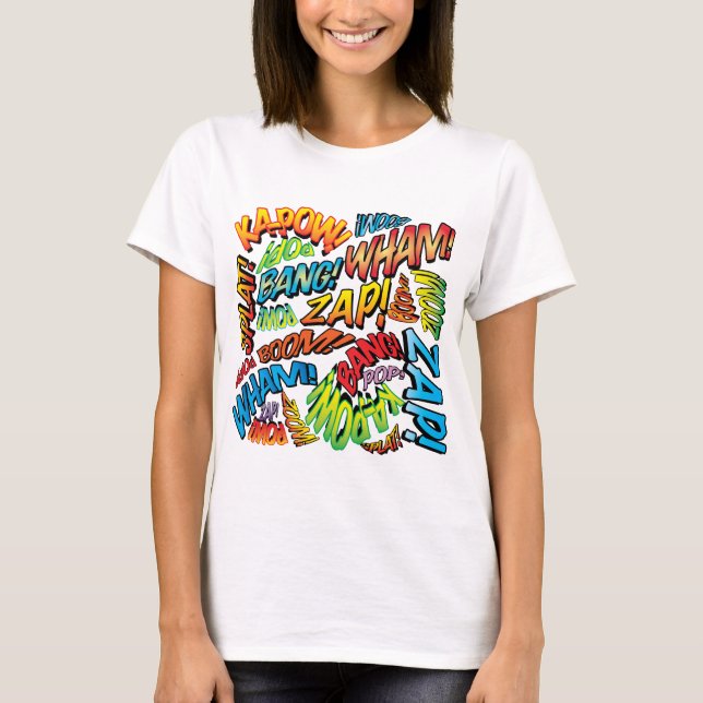 Camiseta Sonidos divertidos de arte pop de cómics retro (Anverso)