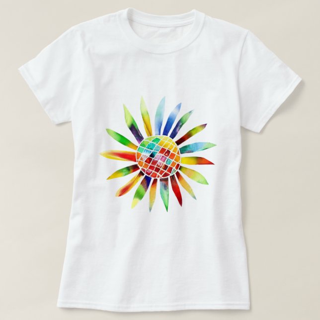 Camiseta Sonnenblume in Regenbogenfarben (Diseño del anverso)