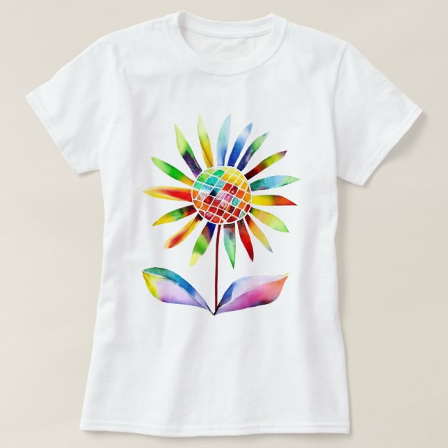 Camiseta Sonnenblume mit Blätter in Regenbogenfarben (Diseño del anverso)