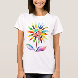 Camiseta Sonnenblume mit Blätter in Regenbogenfarben