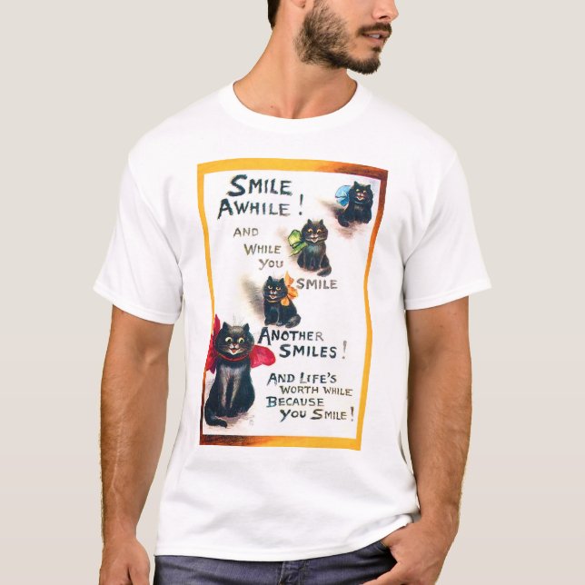 Camiseta Sonríe, gato negro, Louis Wain (Anverso)