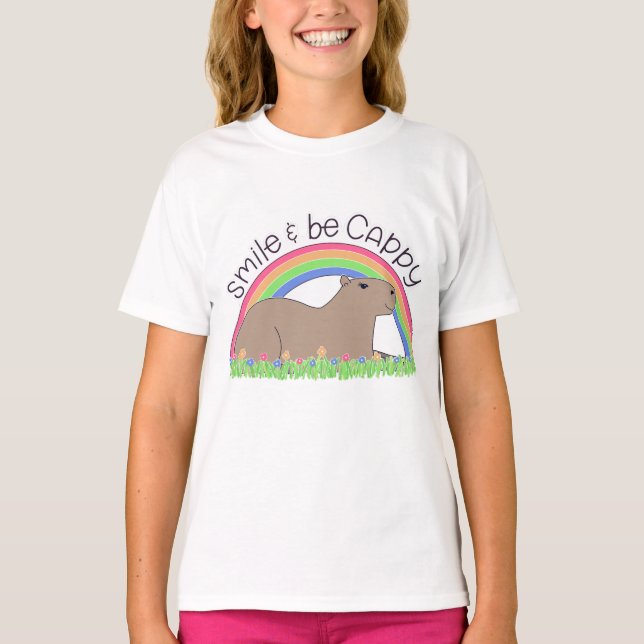 Camiseta Sonríe y sé cappy lindo y feliz capibara (Anverso)