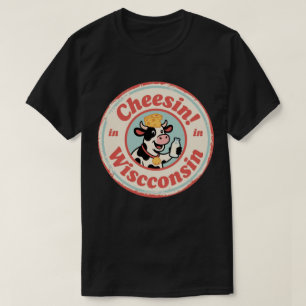 Camiseta Sonriendo en Wisconsin: Arte Retro de Vaca Lechera