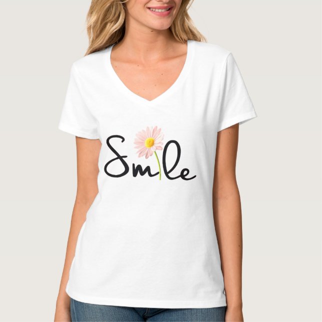 Camiseta sonriente adorable con gráfico de flor (Anverso)