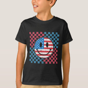 Camiseta Sonriente Groovy 4 De Julio Cara Bandera De EE. UU