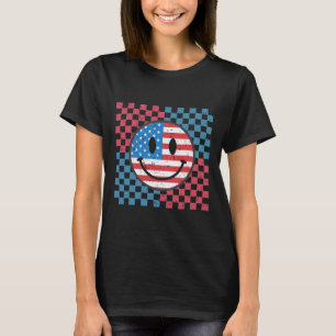 Camiseta Sonriente Groovy 4 De Julio Cara De La Bandera De