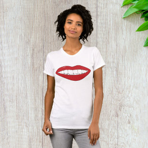 Camiseta sonriente para mujeres de la boca