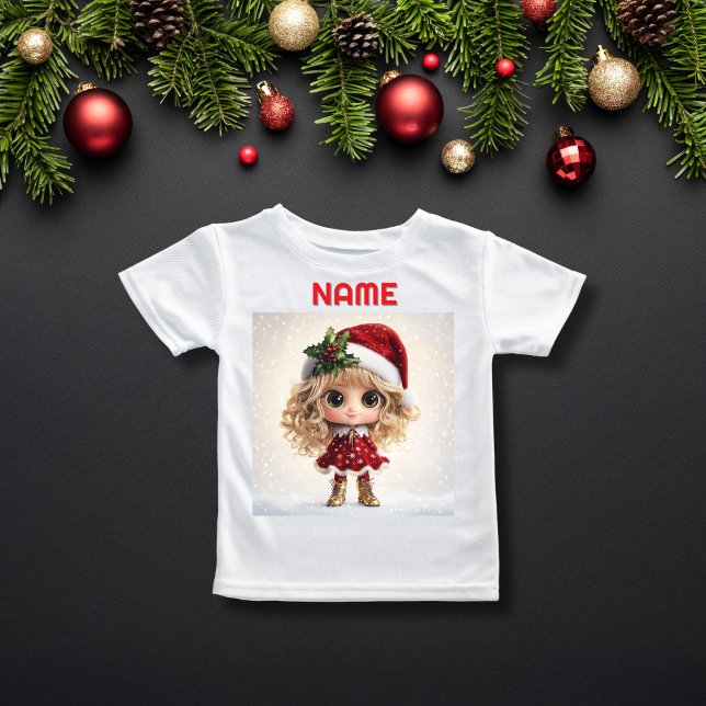 Camiseta Sonriente Santa Chica con Sparkles NOMBRE PERSONAL (Subido por el creador)