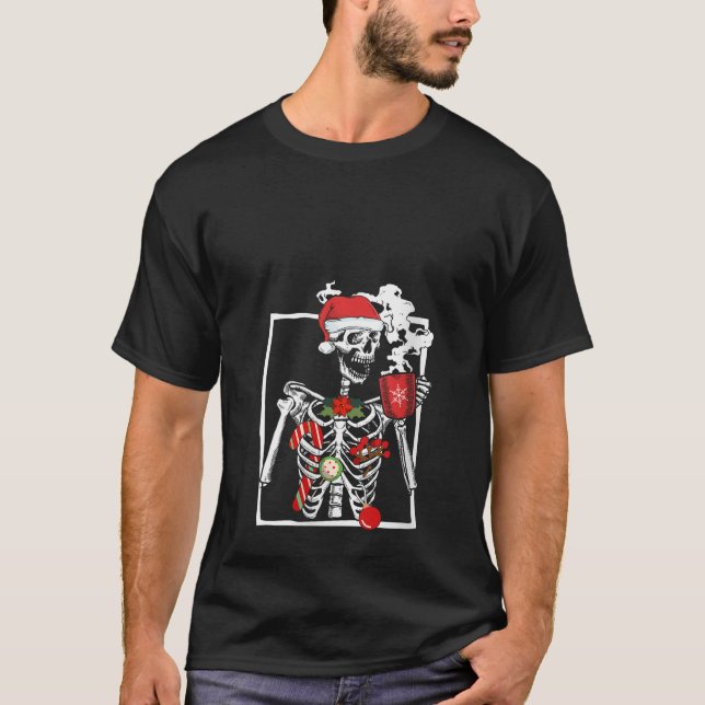 Camiseta Sonriente Skeleton Skull Bebiendo café Latte Chris (Anverso)