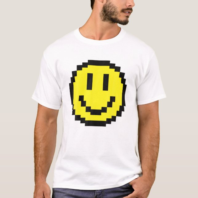 Camiseta Sonrisa amarilla cara Pixel Art Feliz Gam facial s (Anverso)