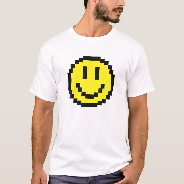 Camiseta Sonrisa amarilla cara Pixel Art Feliz Gam facial s (Anverso)