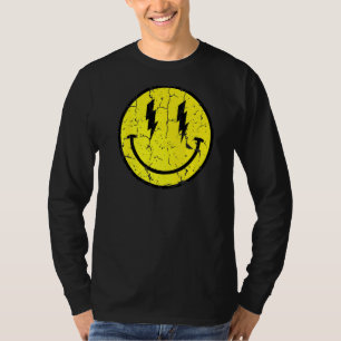 Camiseta Sonrisa amarilla Face Lighting Bolt Perforado Cute