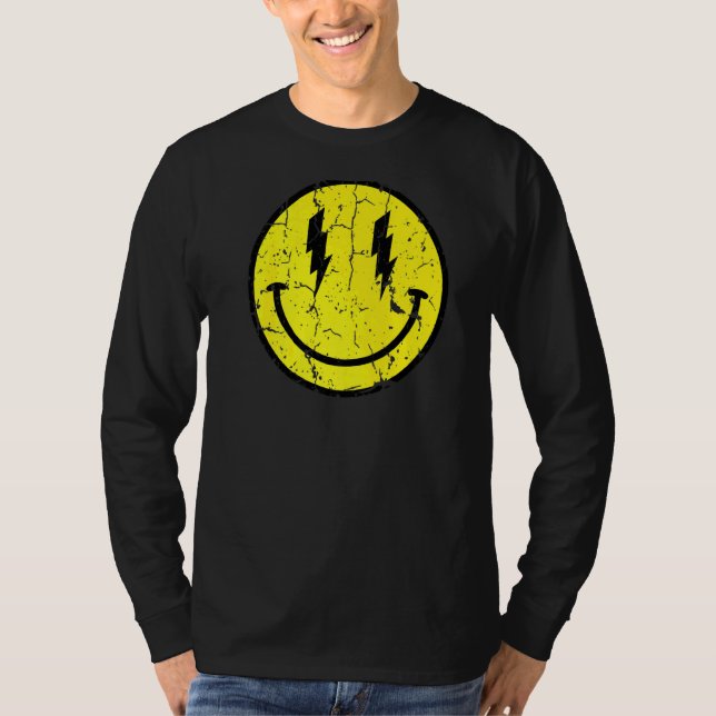 Camiseta Sonrisa amarilla Face Lighting Bolt Perforado Cute (Anverso)