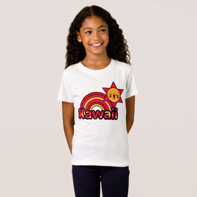 Camiseta Sonrisa arcoiris kawaii suntuosa japonesa (Anverso completo)
