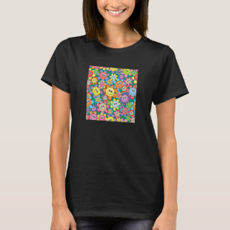 Camiseta Sonrisa colorida cara Flores felices Cara sonrient