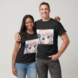 Camiseta Sonrisa confusa anime chica pelo rosa ojos azules