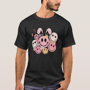 Camiseta Sonrisa de conejo de Pascua Retro Face Groovy East